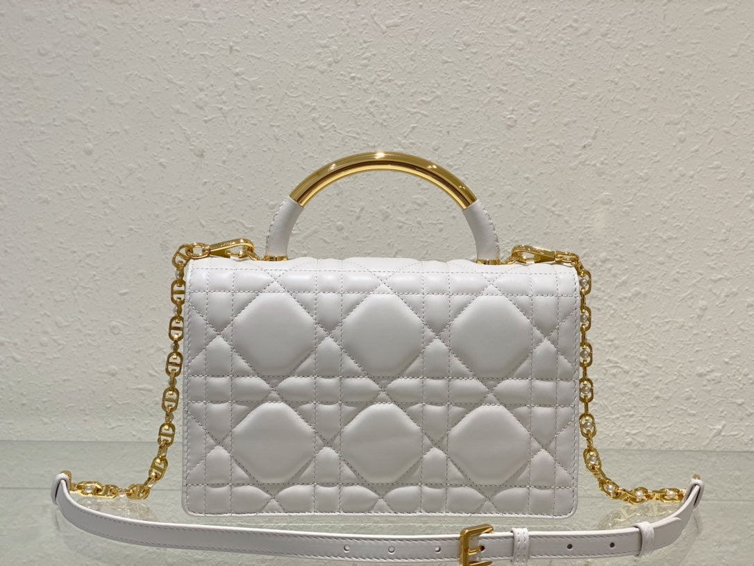 Miss Dior Mini Bag White Quilted Cannage Lambskin with Gold-Tone Handle
