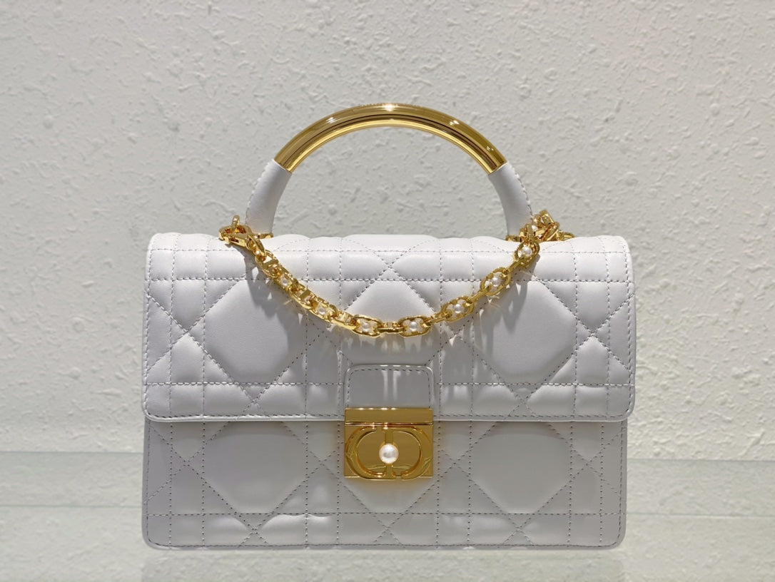 Miss Dior Mini Bag White Quilted Cannage Lambskin with Gold-Tone Handle