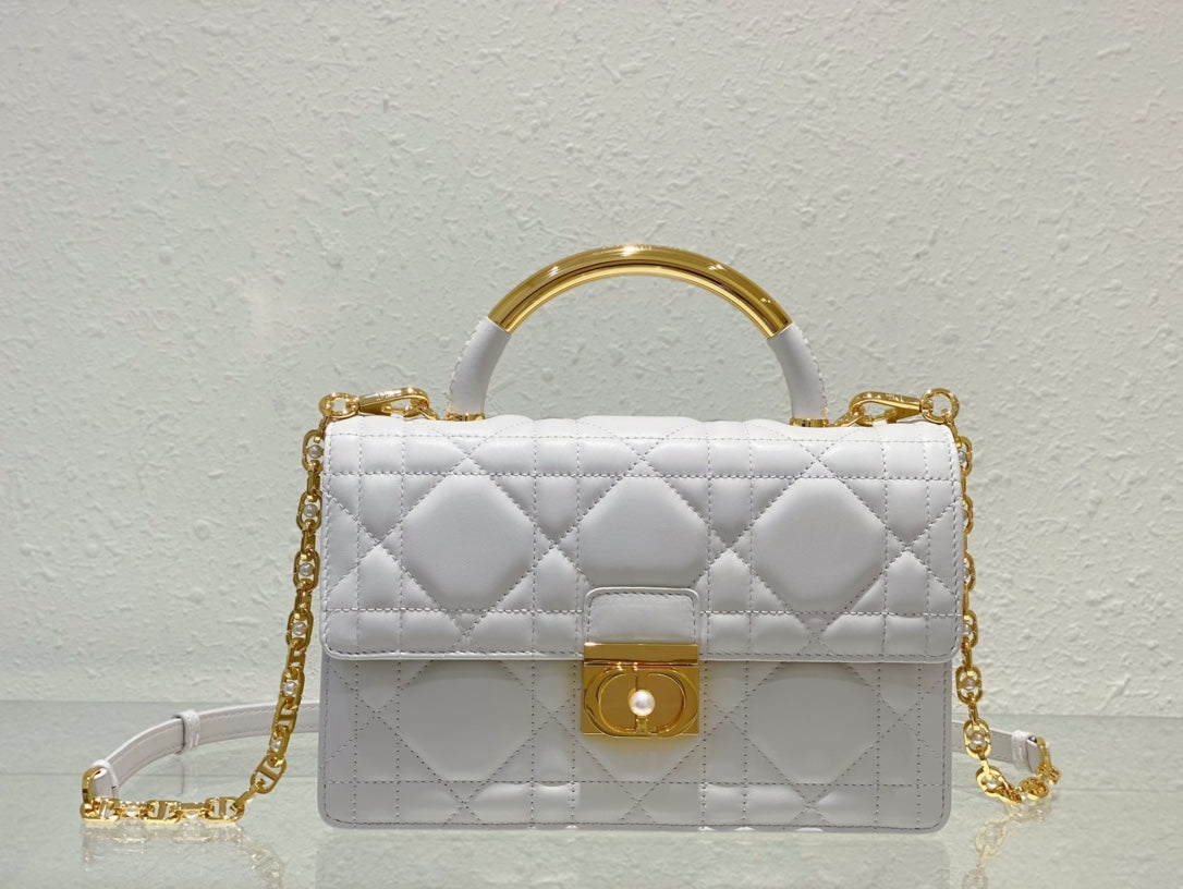 Miss Dior Mini Bag White Quilted Cannage Lambskin with Gold-Tone Handle