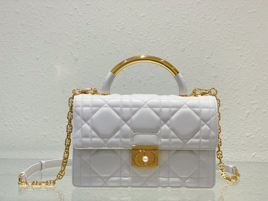 Christian Dior Miss Dior Mini Bag in White Quilted Cannage Leather with Gold Top Handle