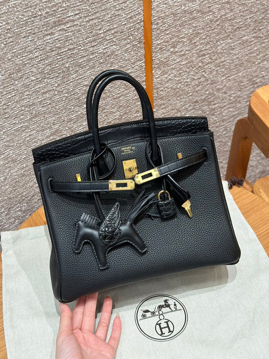 Hermès Birkin 25 Black Togo Leather Gold Hardware with Pegasus Charm