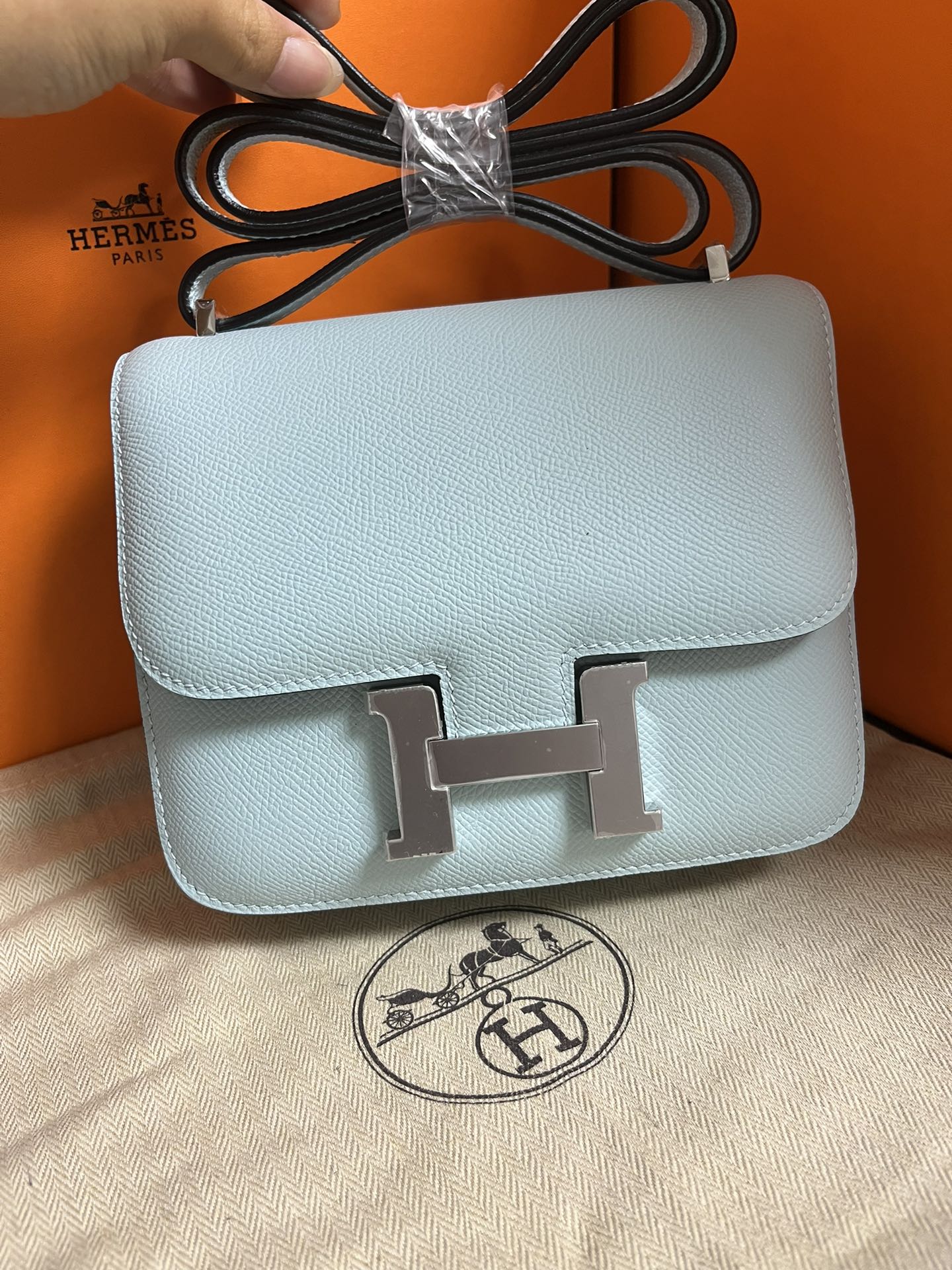 Hermès Constance 18 Bag in Bleu Brume Epsom Leather with Palladium Hardware