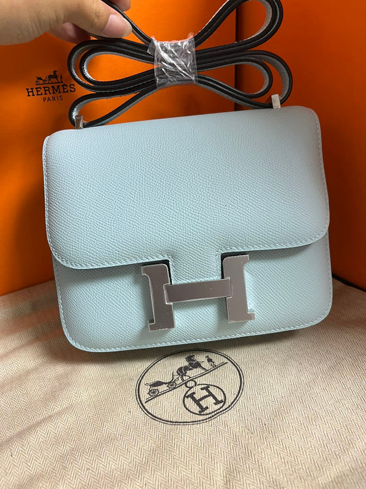 Hermès Constance 18 Bag in Bleu Brume Epsom Leather with Palladium Hardware