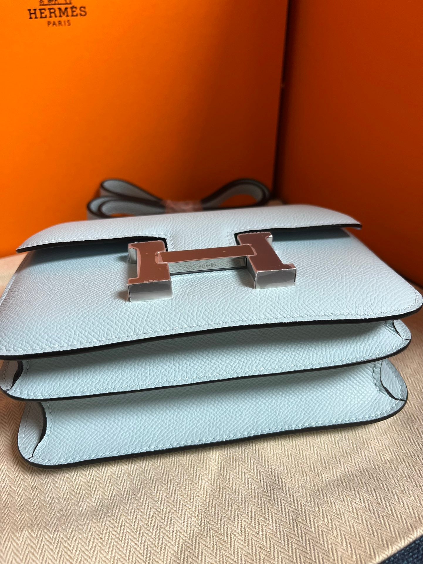 Hermès Constance 18 Bag in Bleu Brume Epsom Leather with Palladium Hardware