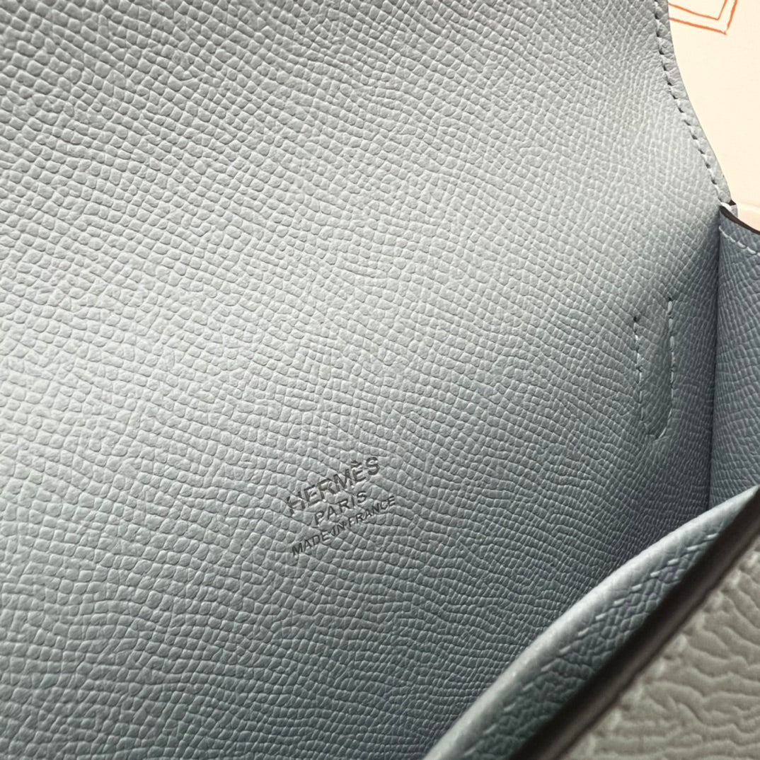 Hermès Click Mini Card Holder Wallet with Strap - Light Blue Leather