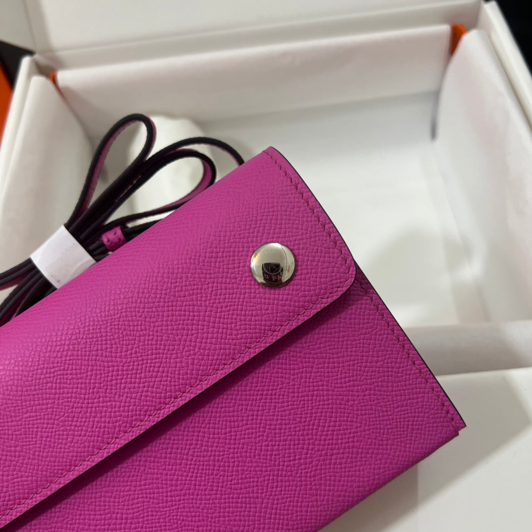Hermès Constance Slim Wallet in Pink Epsom Leather with Silver Hardware