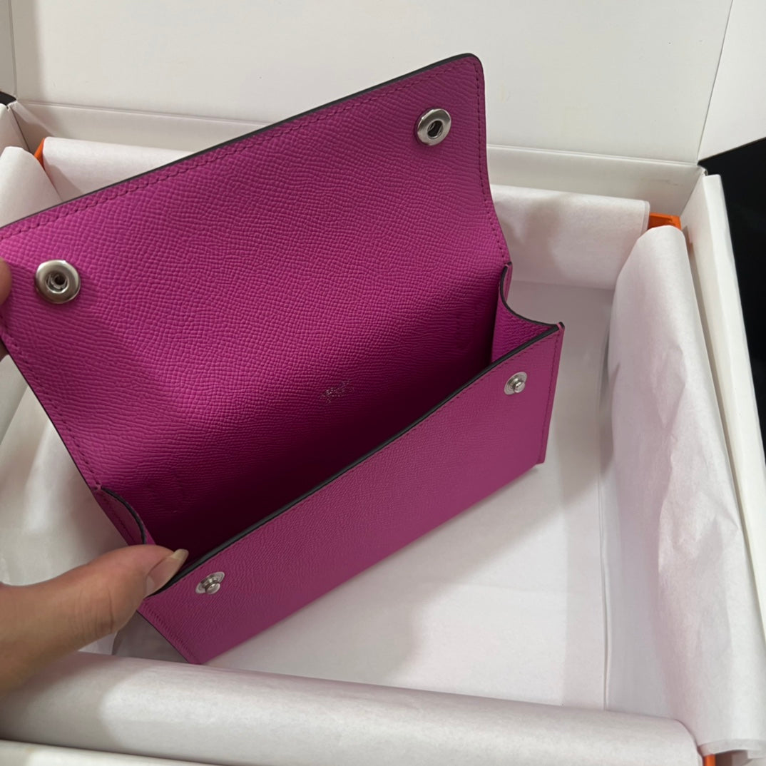 Hermès Constance Slim Wallet in Pink Epsom Leather with Silver Hardware