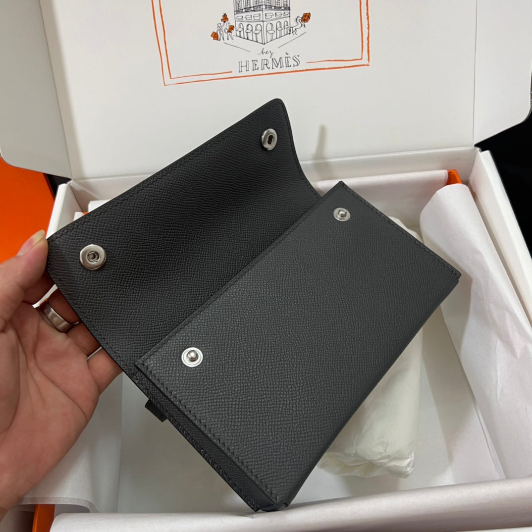 Hermès Gray Leather Crossbody Wallet Bag with Clou de Selle Snaps