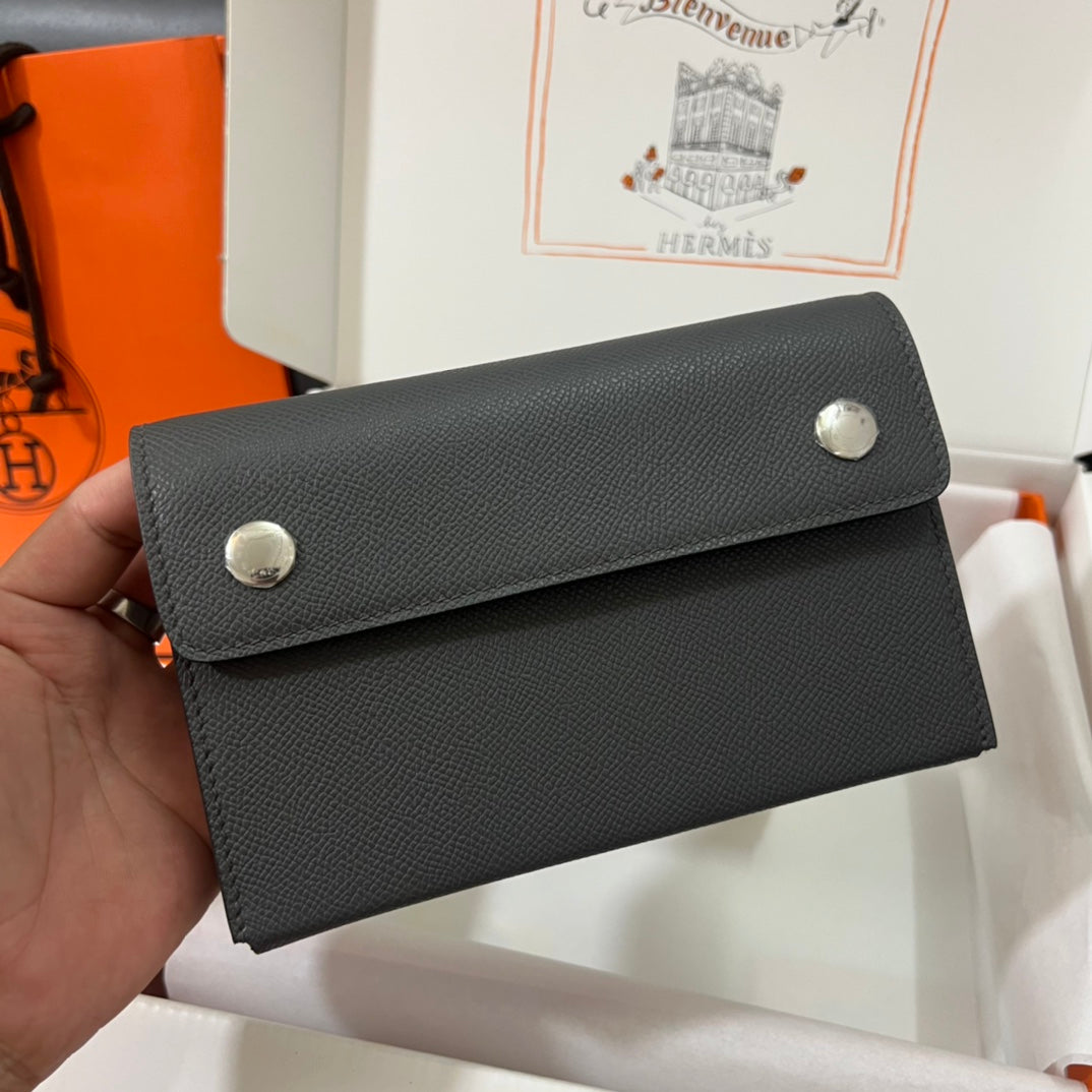 Hermès Gray Leather Crossbody Wallet Bag with Clou de Selle Snaps