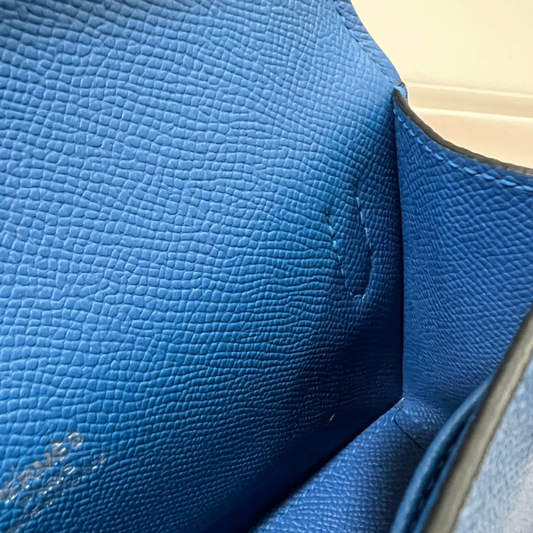 Hermès Blue Leather Card Holder Wallet - Authentic with Original Box