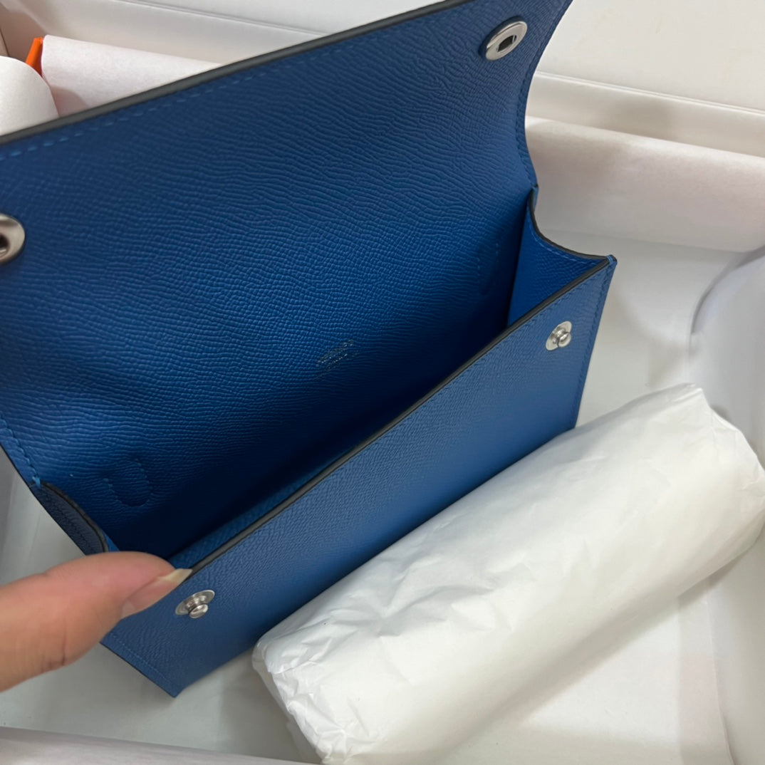 Hermès Blue Leather Card Holder Wallet - Authentic with Original Box