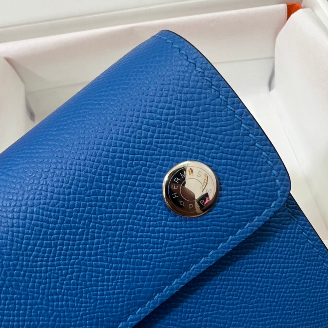 Hermès Blue Leather Card Holder Wallet - Authentic with Original Box