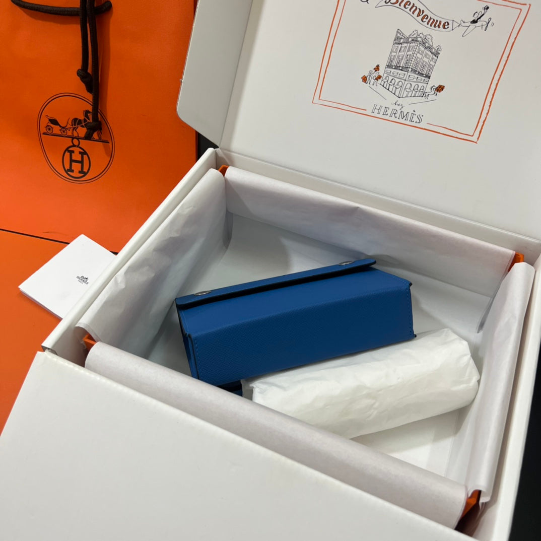 Hermès Blue Leather Card Holder Wallet - Authentic with Original Box