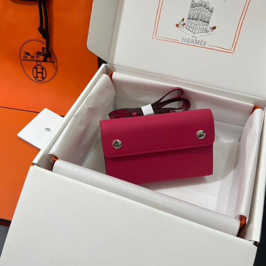 Hermès Click 16 Wallet with Shoulder Strap - Epsom Leather - Pink