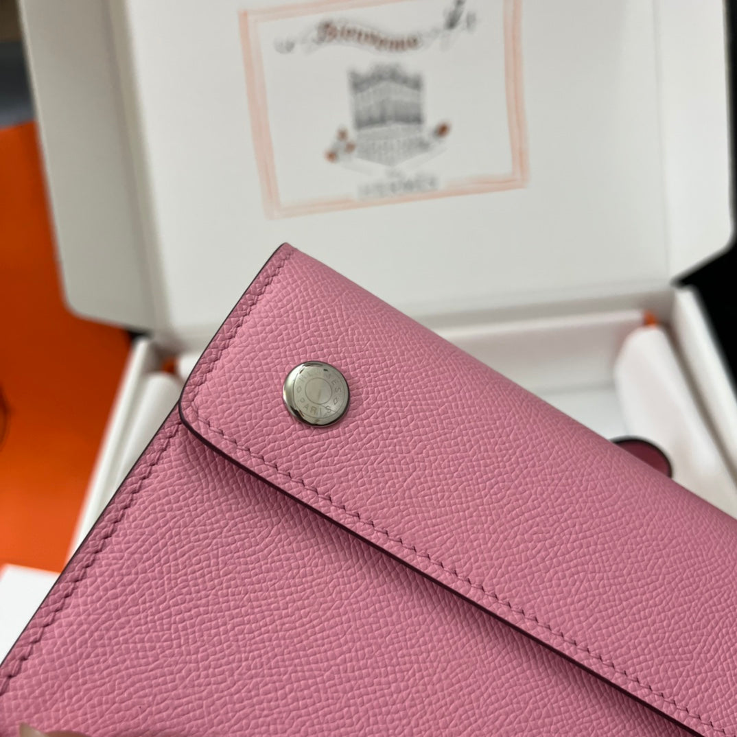 Hermès Constance Slim Wallet in Pink Leather with Palladium Hardware