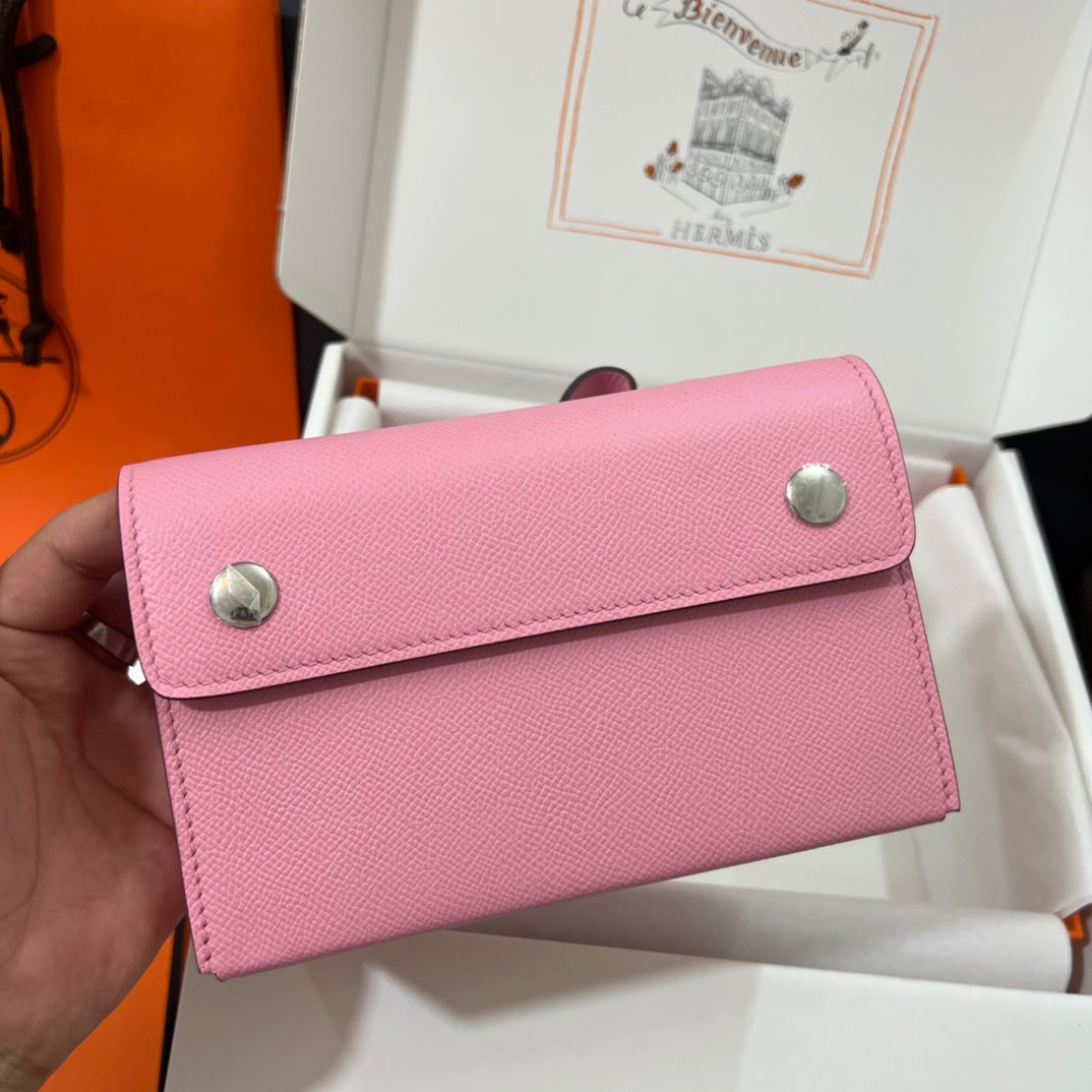 Hermès Constance Slim Wallet in Pink Leather with Palladium Hardware