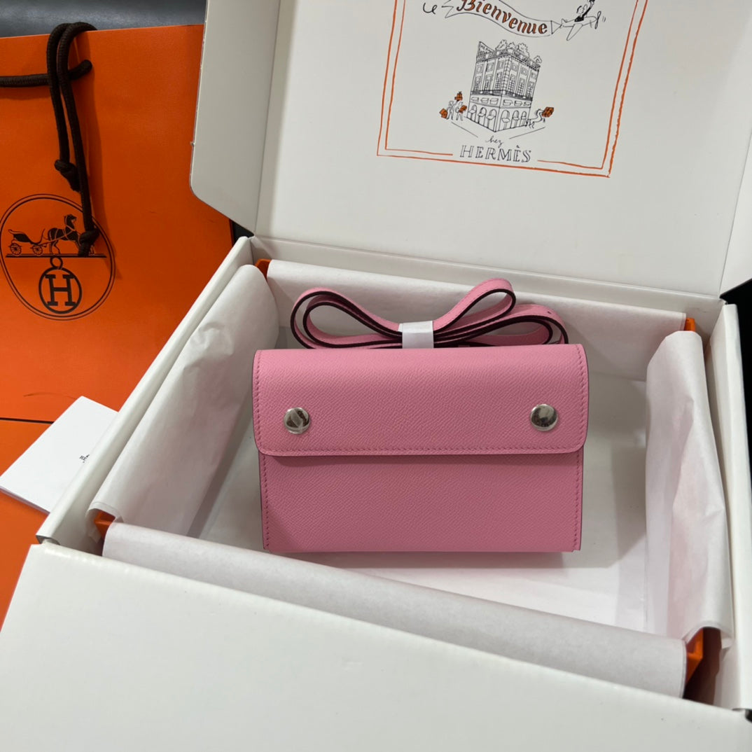 Hermès Constance Slim Wallet in Pink Leather with Palladium Hardware