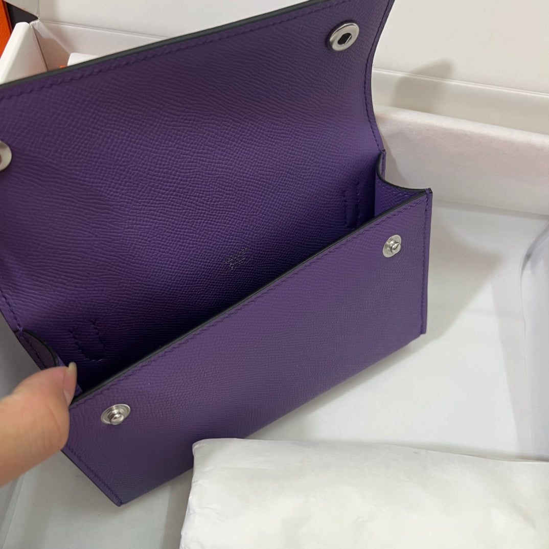 Hermès Purple Leather Card Holder Wallet - Anemone Epsom Leather