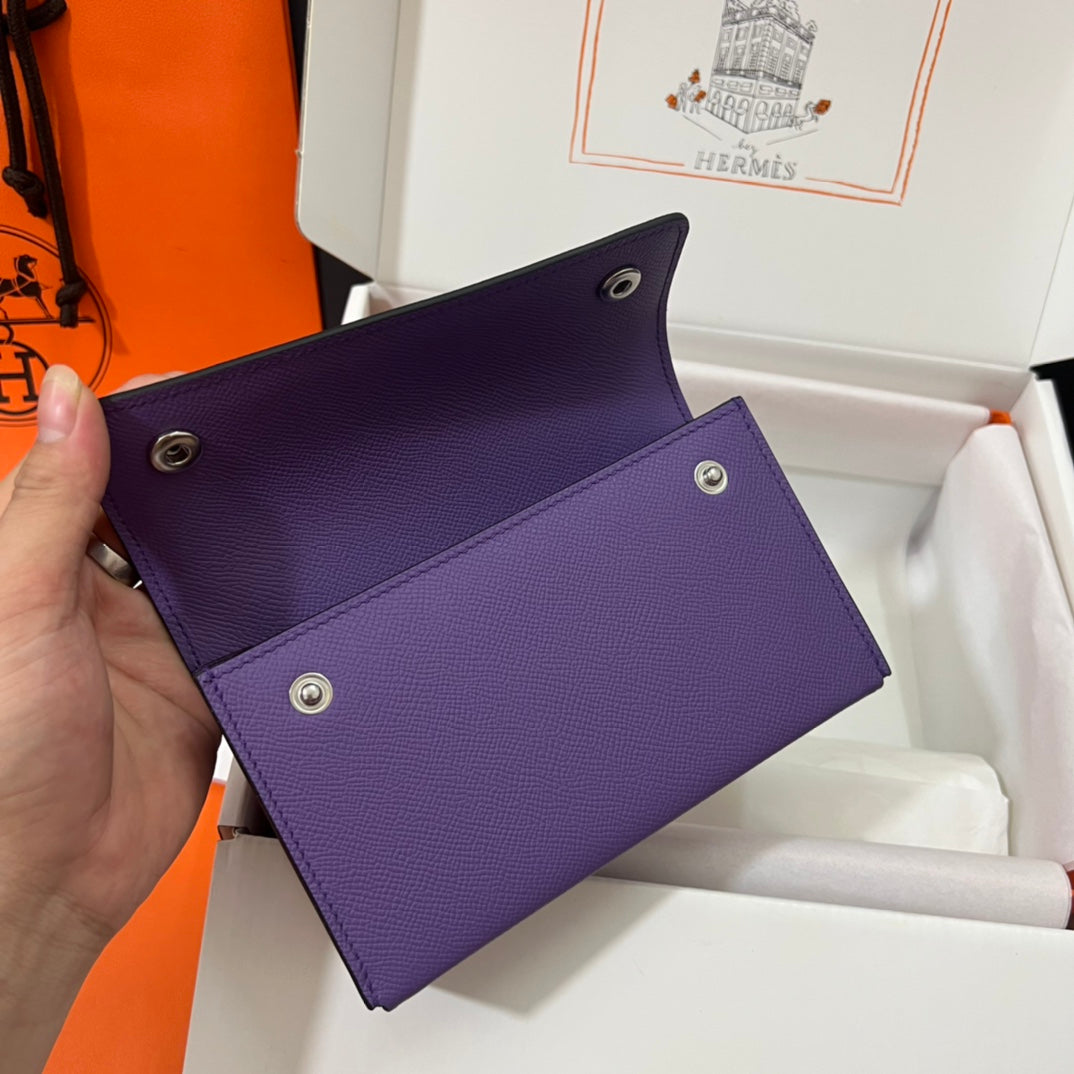 Hermès Purple Leather Card Holder Wallet - Anemone Epsom Leather
