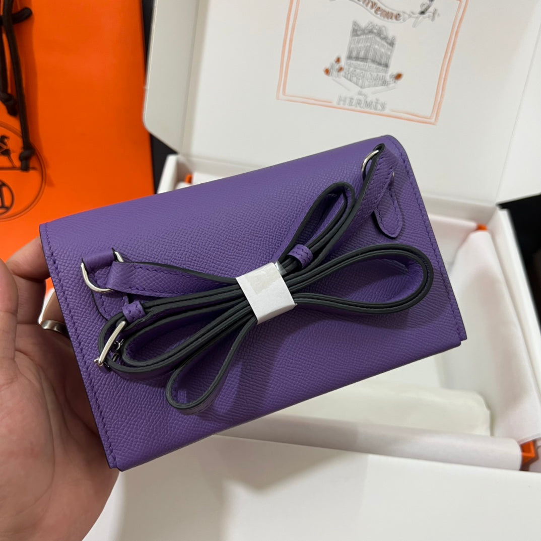 Hermès Purple Leather Card Holder Wallet - Anemone Epsom Leather