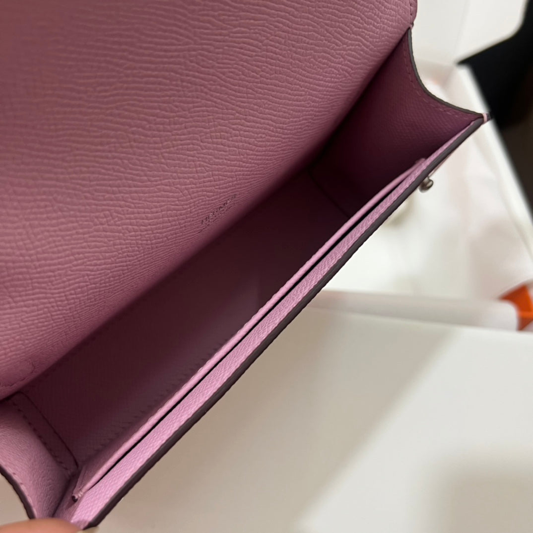 Hermès Click 16 Wallet with Strap - Mauve Sylvestre Epsom Leather