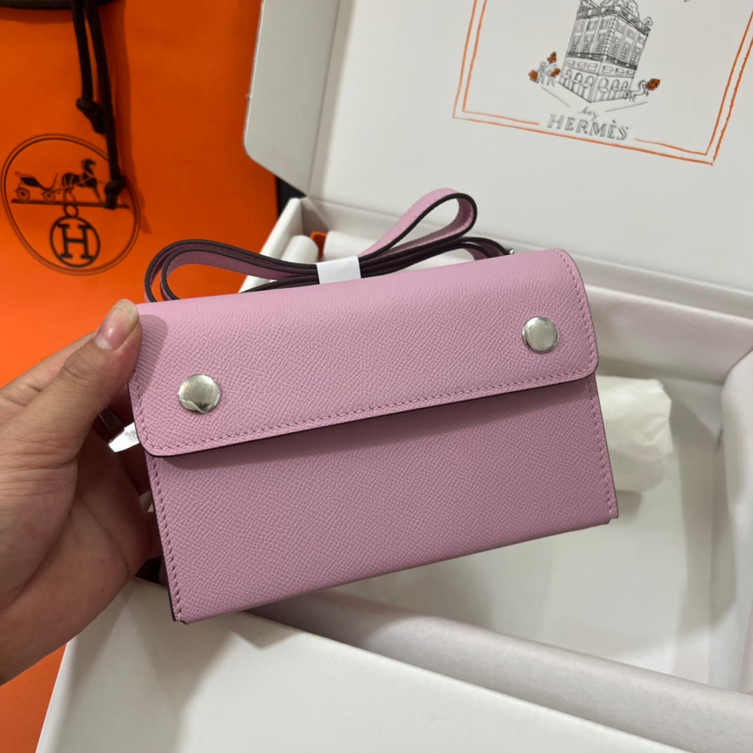 Hermès Click 16 Wallet with Strap - Mauve Sylvestre Epsom Leather
