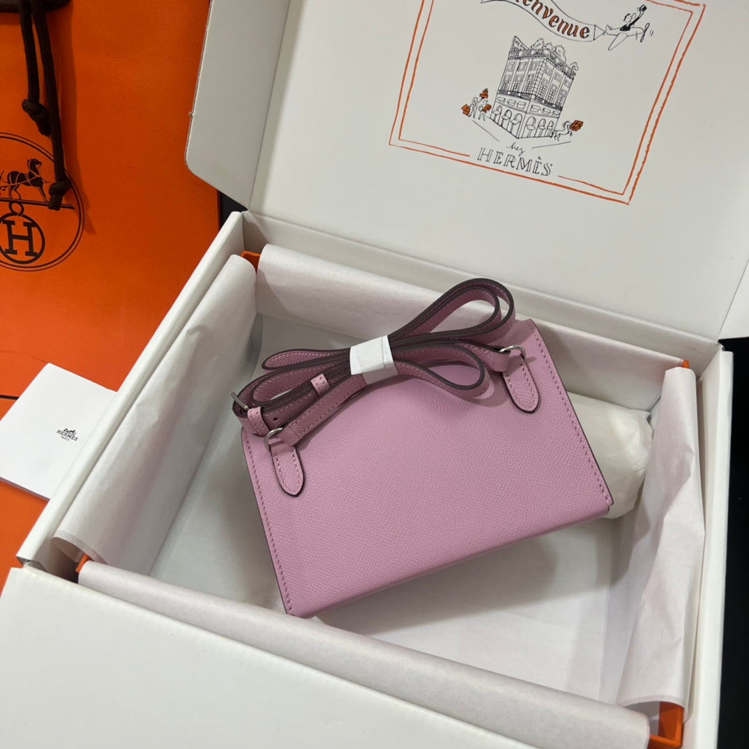 Hermès Click 16 Wallet with Strap - Mauve Sylvestre Epsom Leather