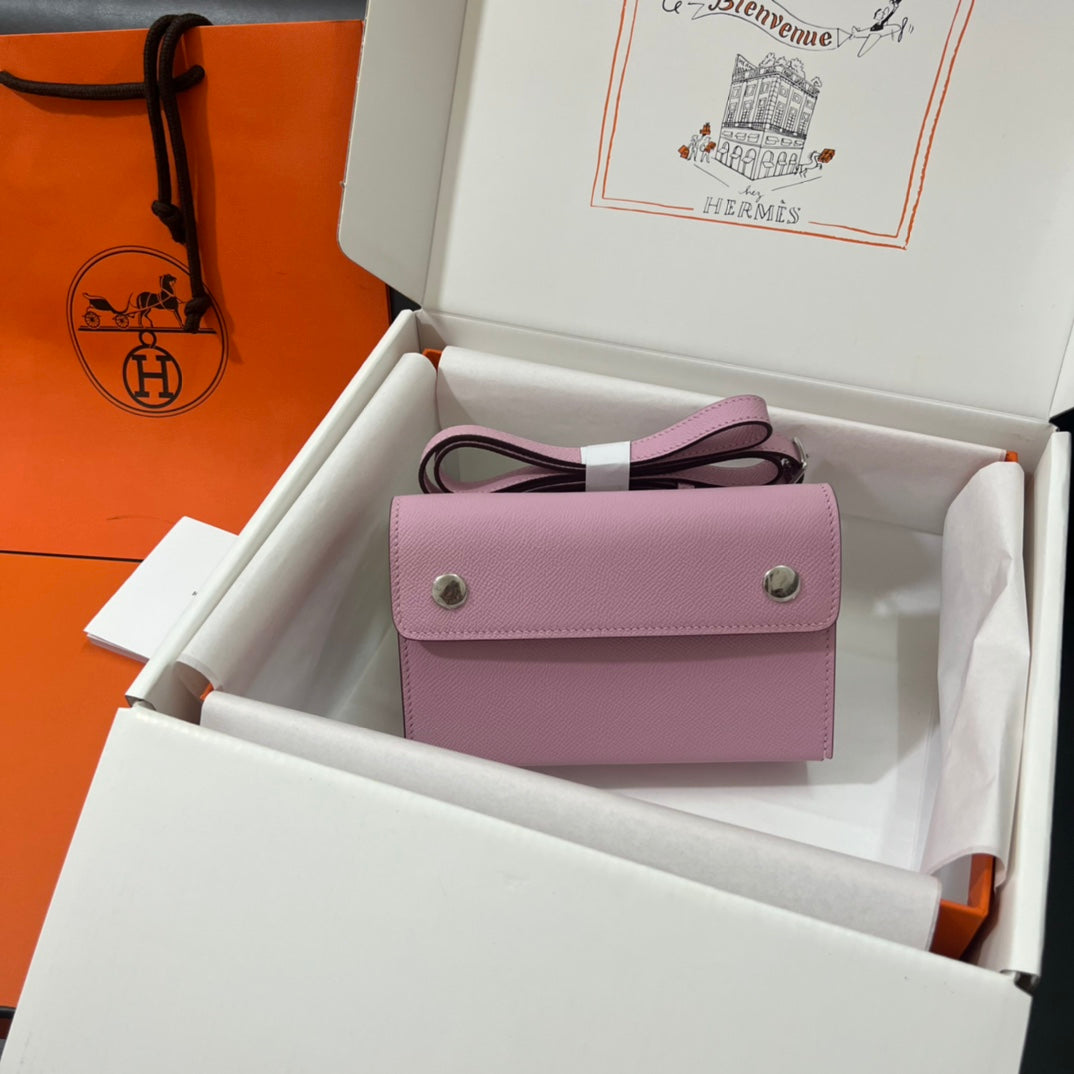 Hermès Click 16 Wallet with Strap - Mauve Sylvestre Epsom Leather