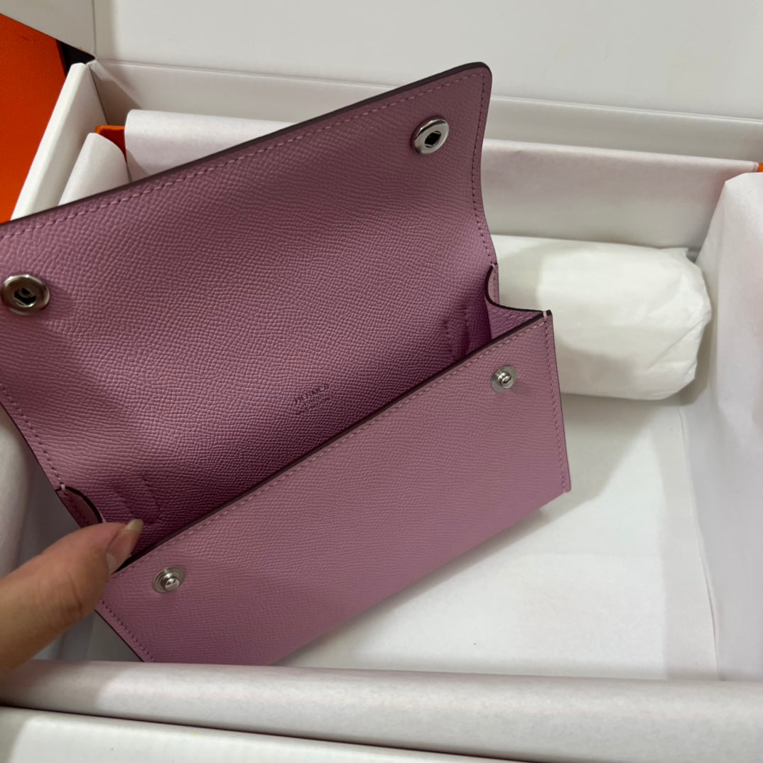 Hermès Click 16 Wallet with Strap - Mauve Sylvestre Epsom Leather