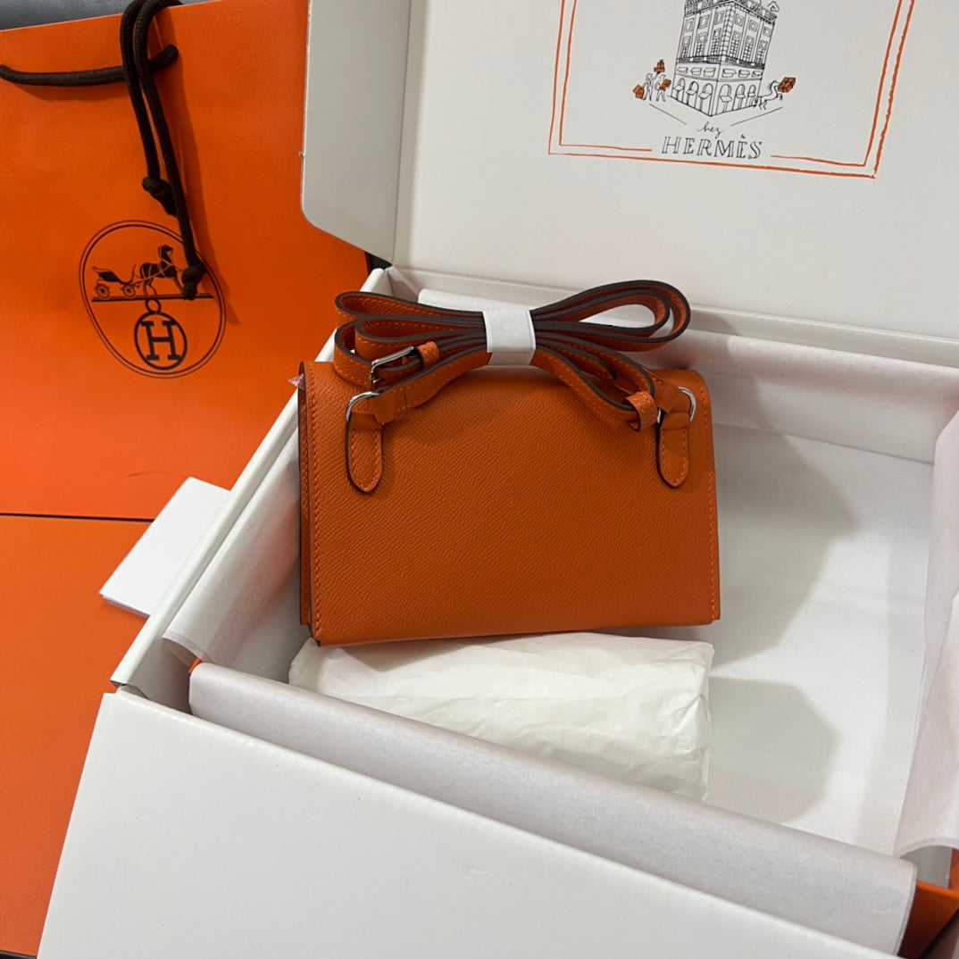 Hermès Orange Leather Mini Crossbody Bag with Strap