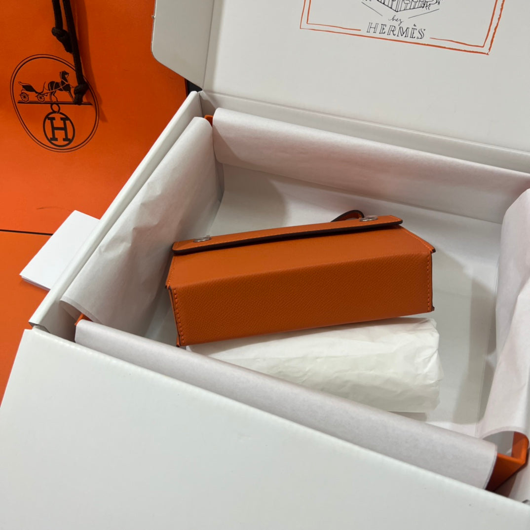 Hermès Orange Leather Mini Crossbody Bag with Strap