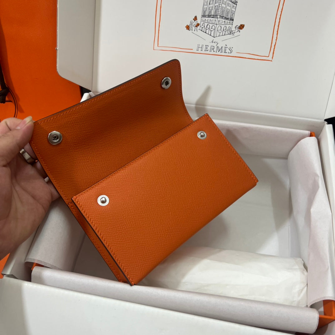 Hermès Orange Leather Mini Crossbody Bag with Strap