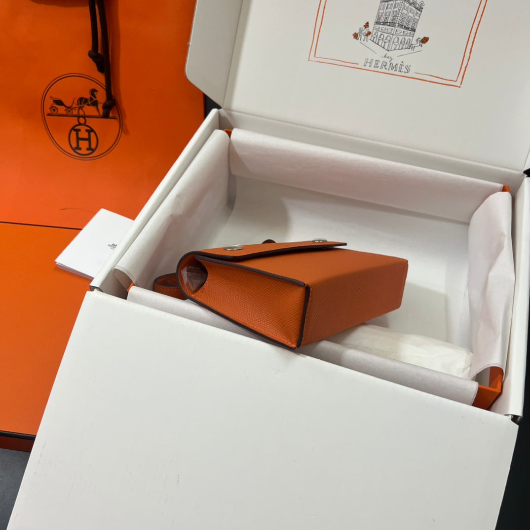 Hermès Orange Leather Mini Crossbody Bag with Strap