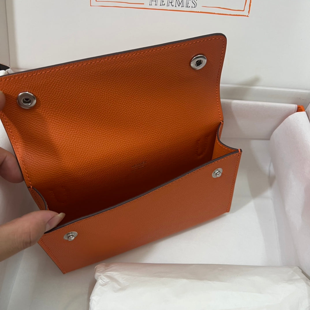 Hermès Orange Leather Mini Crossbody Bag with Strap