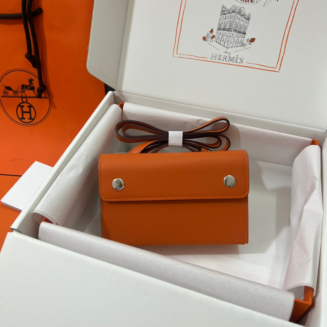 Hermès Orange Leather Mini Crossbody Bag with Strap