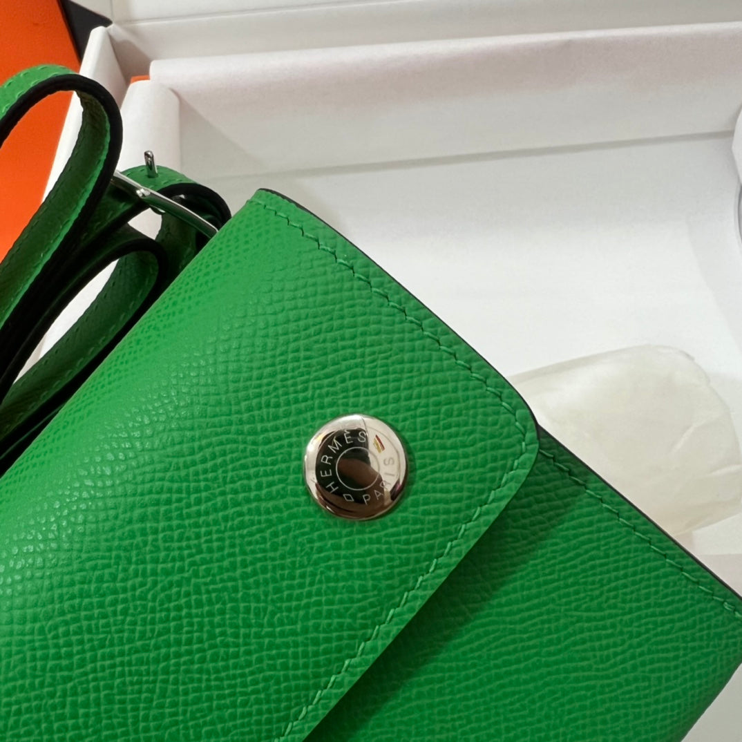 Hermès Green Leather Mini Crossbody Bag with Adjustable Strap