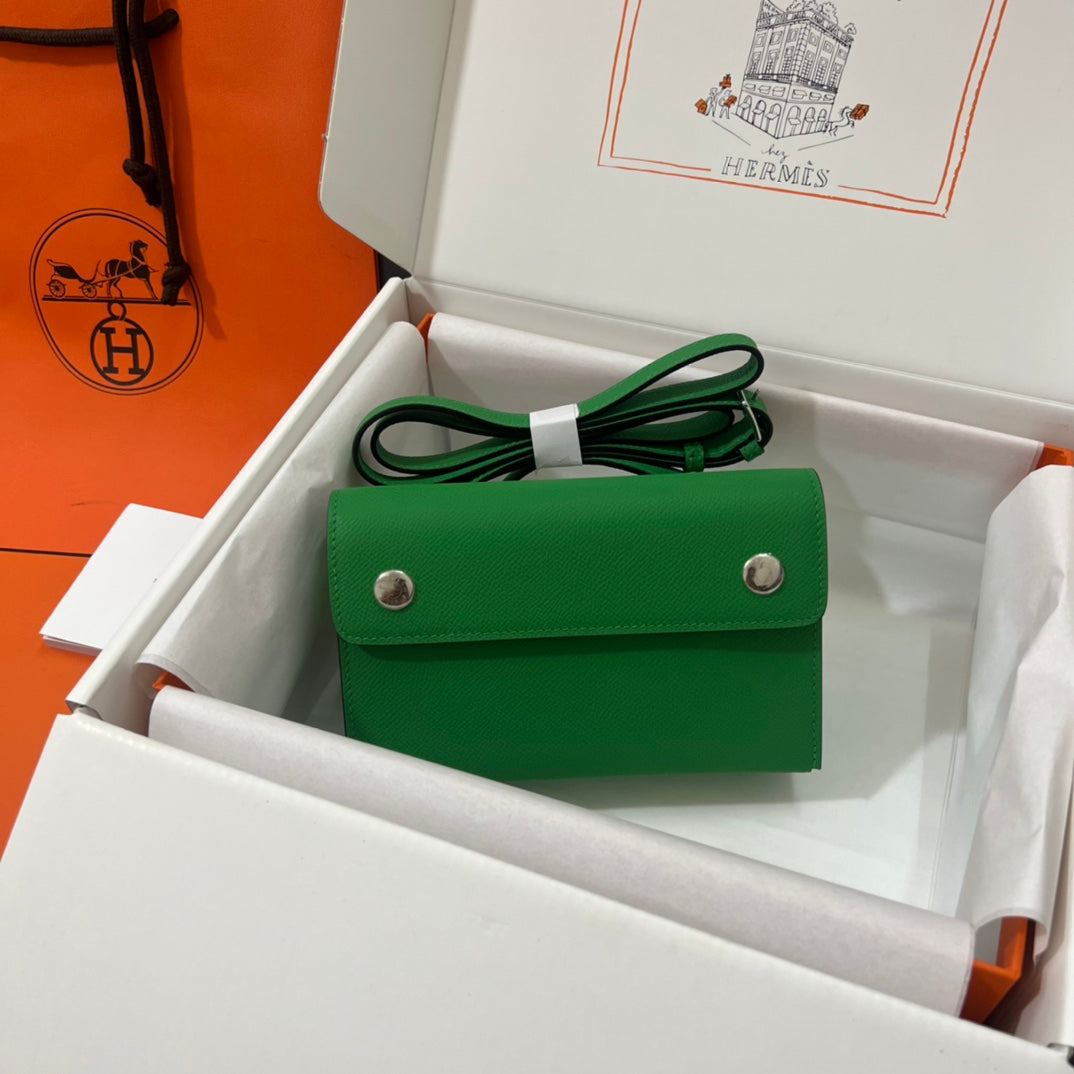 Hermès Green Leather Mini Crossbody Bag with Adjustable Strap
