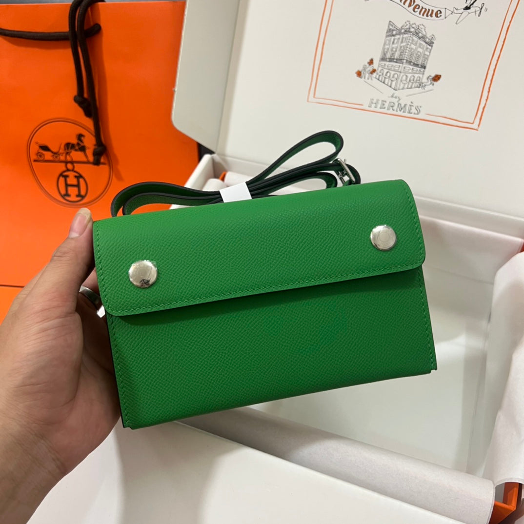 Hermès Green Leather Mini Crossbody Bag with Adjustable Strap