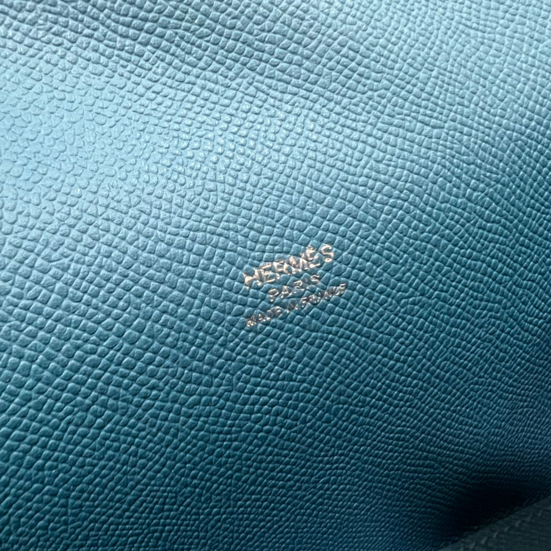 Hermès Blue Leather Card Holder with Strap - Luxury Mini Crossbody Pouch