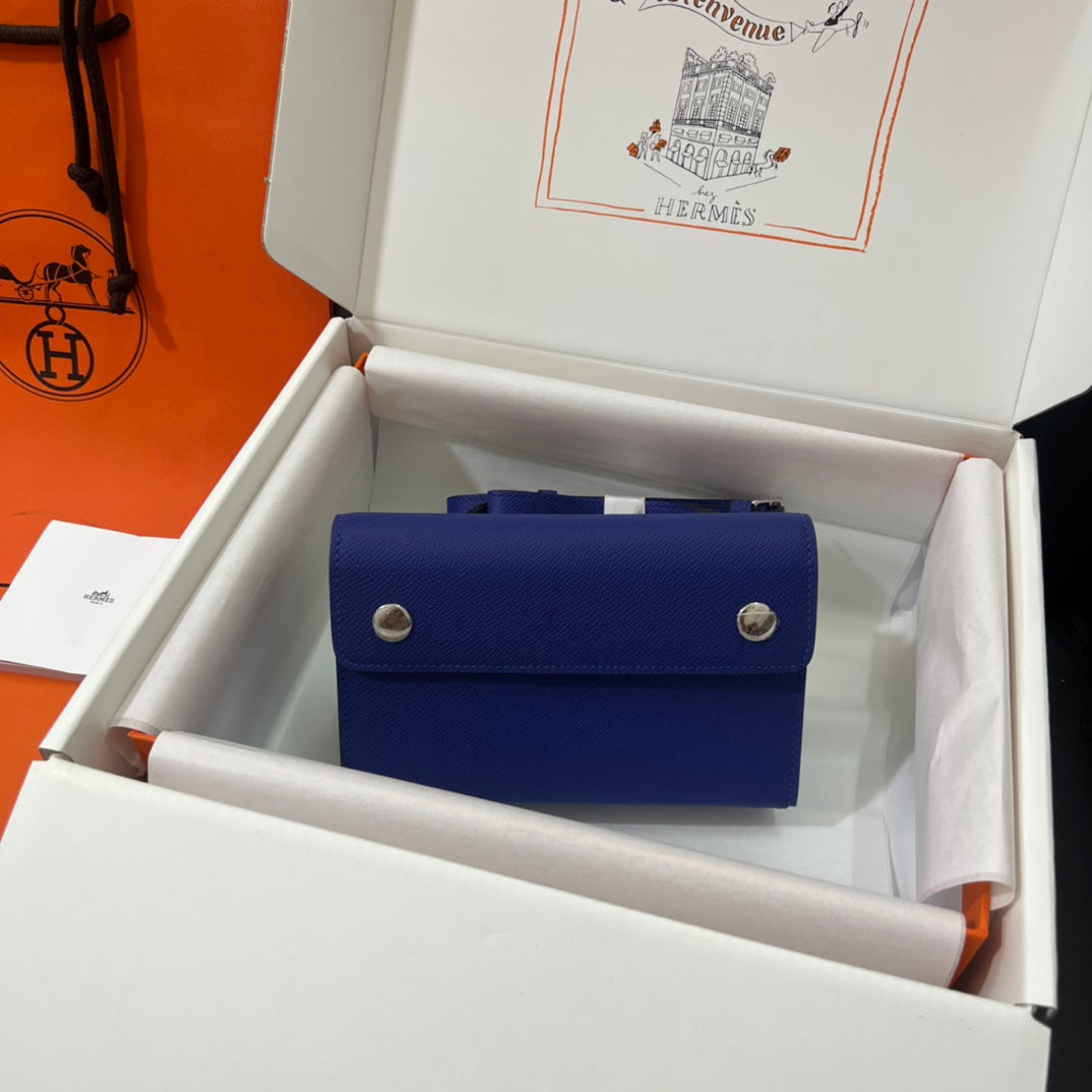Hermès Kelly Pocket Compact Wallet - Blue Leather with Silver Hardware