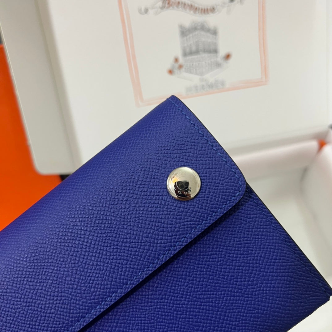 Hermès Kelly Pocket Compact Wallet - Blue Leather with Silver Hardware