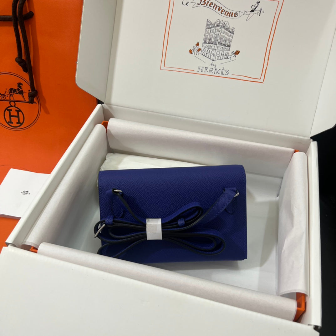 Hermès Kelly Pocket Compact Wallet - Blue Leather with Silver Hardware