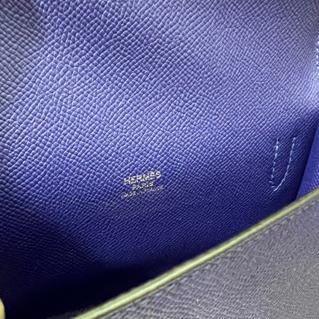Hermès Kelly Pocket Compact Wallet - Blue Leather with Silver Hardware