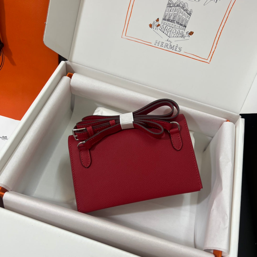 Hermès Calvi Card Holder - Red Leather Compact Wallet with Original Packaging