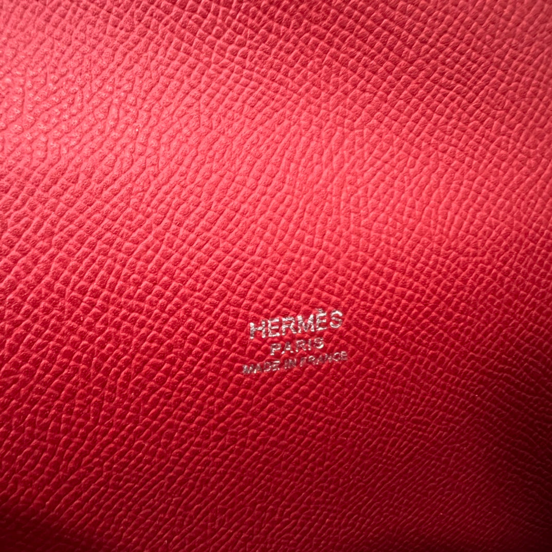 Hermès Calvi Card Holder - Red Leather Compact Wallet with Original Packaging