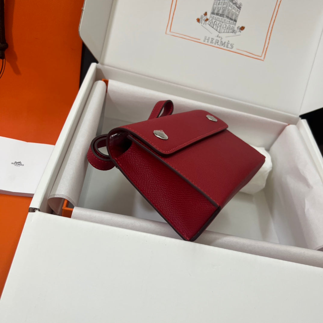 Hermès Calvi Card Holder - Red Leather Compact Wallet with Original Packaging