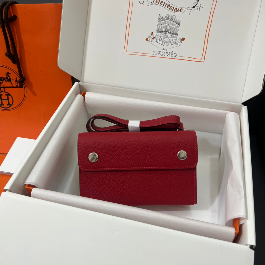 Hermès Calvi Card Holder - Red Leather Compact Wallet with Original Packaging
