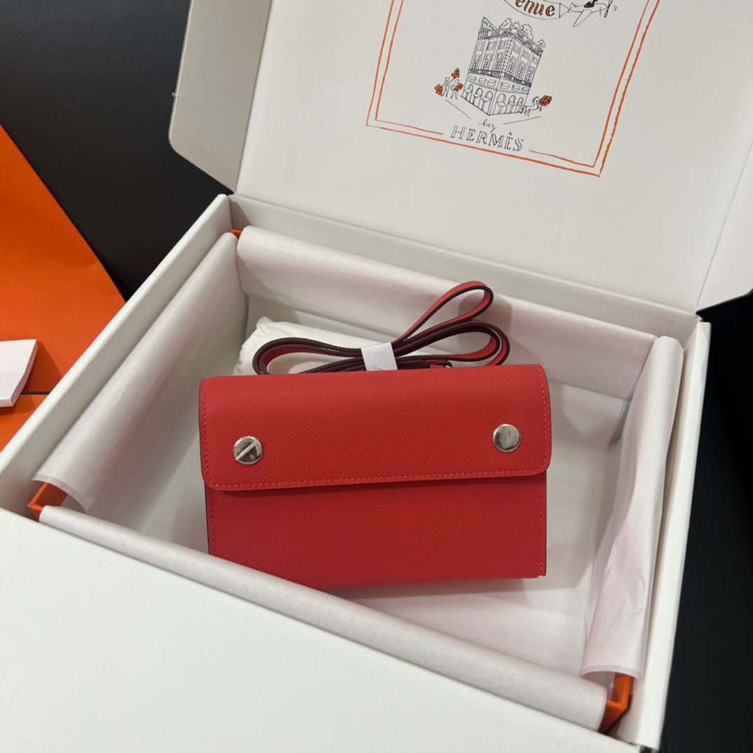 Hermès Clic 16 Wallet on Strap Red Epsom Leather