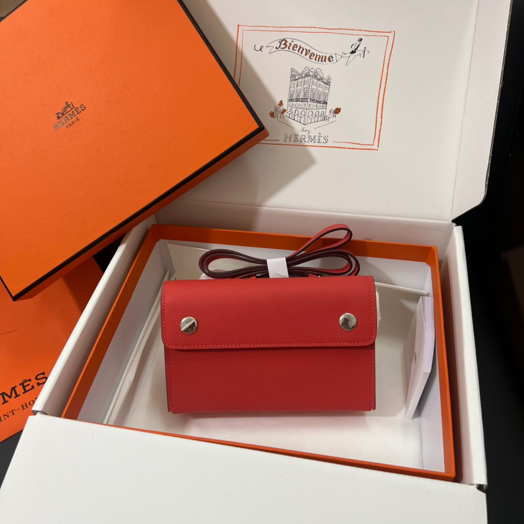 Hermès Clic 16 Wallet on Strap Red Epsom Leather
