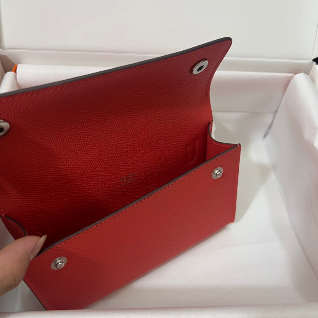 Hermès Clic 16 Wallet on Strap Red Epsom Leather
